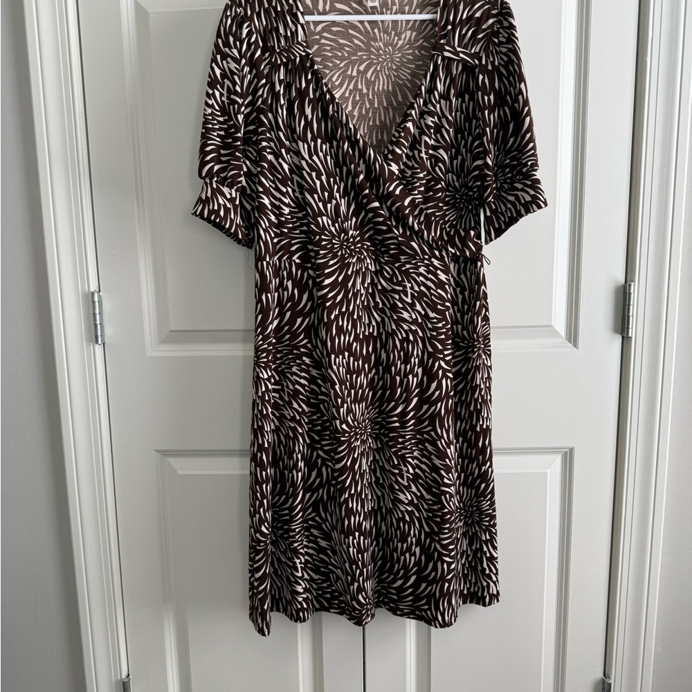 Merona Brown and White Patterned Midi Dress